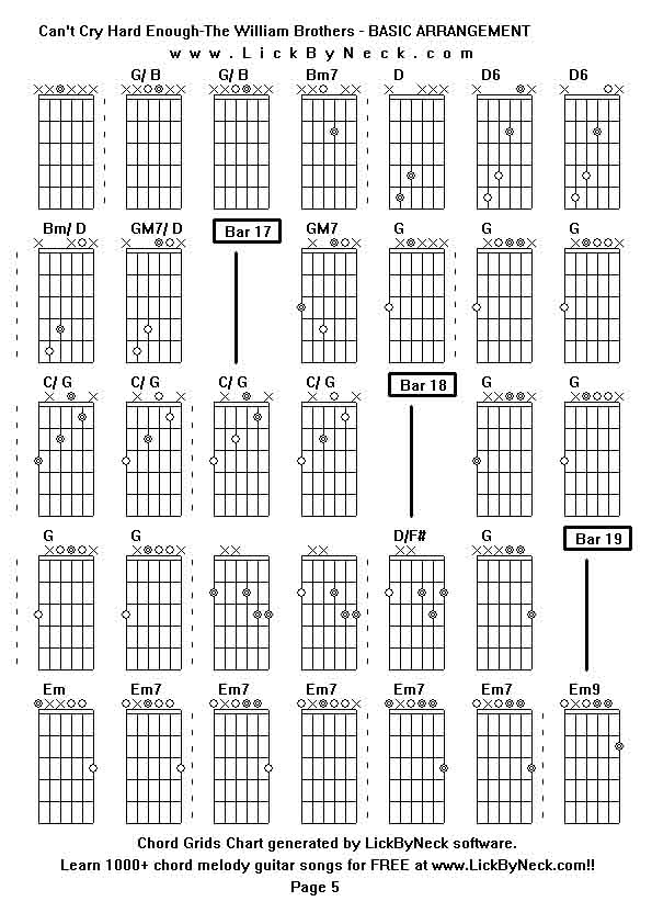 Chord Grids Chart of chord melody fingerstyle guitar song-Can't Cry Hard Enough-The William Brothers - BASIC ARRANGEMENT,generated by LickByNeck software.